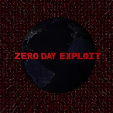 Zero Day Exploit text with earth by night and red hex code illustration - ele Stock Illustration