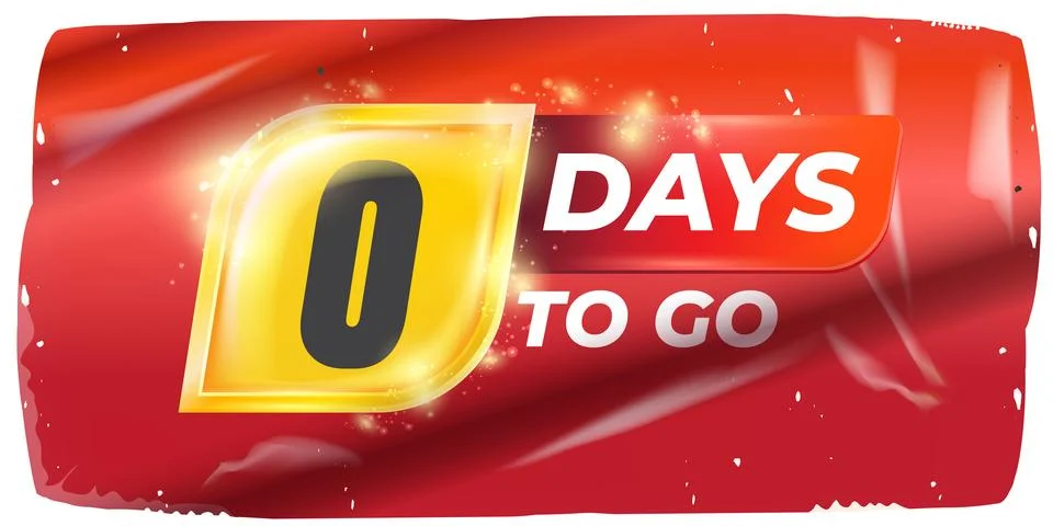 Zero Days To Go Vector: Bold White Numerals on Dynamic Red and Yellow Background Illustrazione stock