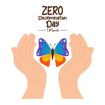 Zero discrimination day. Hands with butterfly in middle. International day,.. Stock Illustration