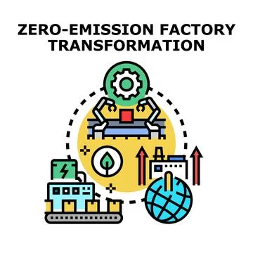 Zero emission factory transformation concept vector illustration Stock Illustration