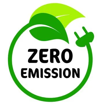 Zero emission logo, green color circle icon with leaf symbol and plug. Stock Illustration