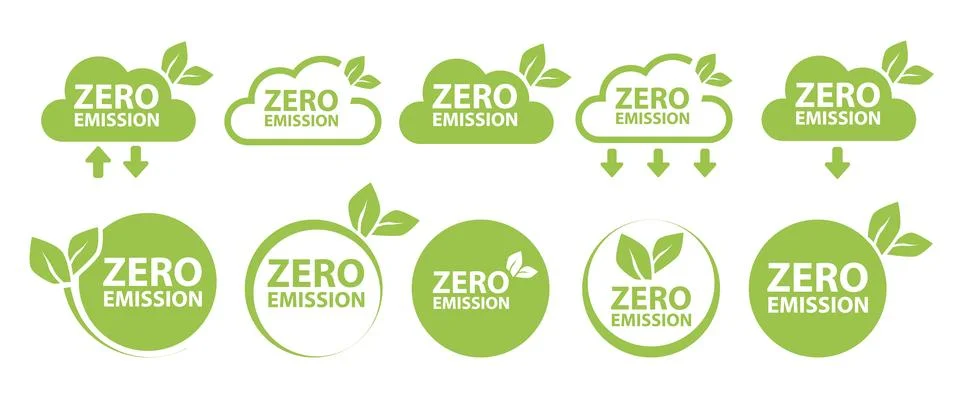 Zero Emission. Net zero label stamp design leaves Zero Emission carbon eco stamp Stock Illustration