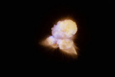 Zero gravity multi-headed explosion fading to cloud of golden smoke Stock Footage 86915316