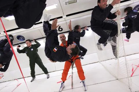 Zero Gravity Salto during Experimental Flight of CNES Stock Photos