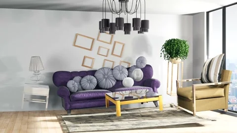 Zero Gravity Sofa hovering in living room Stock Footage 140981251