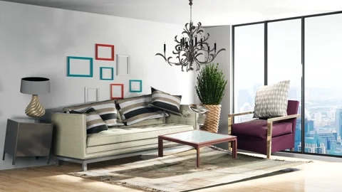 Zero Gravity Sofa hovering in living room Video stock 140981258