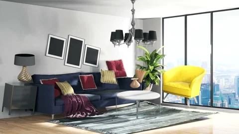 Zero Gravity Sofa hovering in living room Stock Footage 140981354