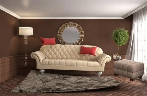 Zero Gravity Sofa hovering in living room. 3D Illustration Stock Illustration