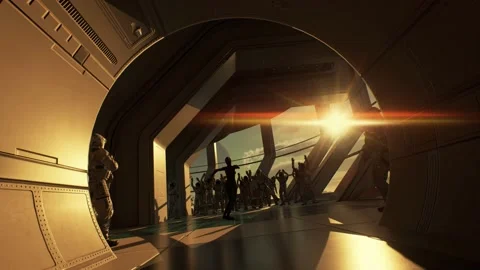 Zero-gravity stardom: Female astronaut captivates in sci-fi showdown Stock Footage 147552157