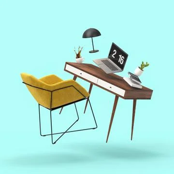 Zero gravity white interior home office room 3 D Illustration Stock Illustration