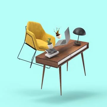 Zero gravity white interior home office room 3 D Illustration Stock Illustration