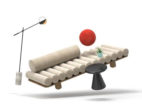 Zero gravity white interior living room 3 D Illustration Stock Illustration