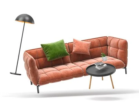 Zero gravity white interior living room 3 D Illustration Ilustração Stock