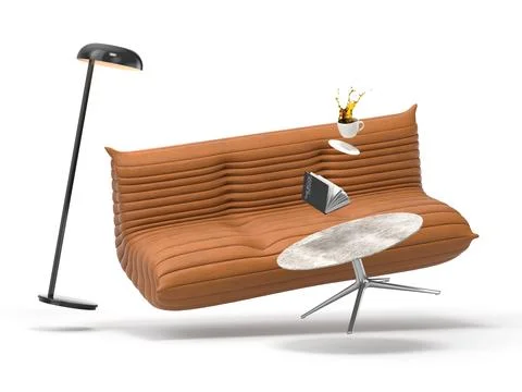 Zero gravity white interior living room 3 D Illustration Illustrazione stock