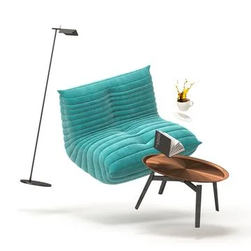 Zero gravity white interior living room 3 D Illustration Ilustração Stock