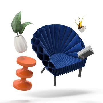 Zero gravity white interior living room 3 D Illustration Illustrazione stock