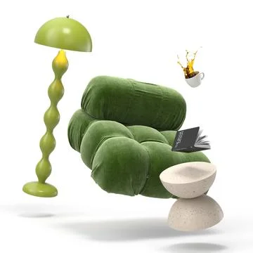 Zero gravity white interior living room 3 D Illustration Ilustración de archivo