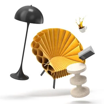 Zero gravity white interior living room 3 D Illustration Stock Illustration