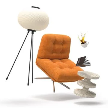 Zero gravity white interior living room Ilustração Stock