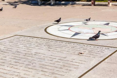 Zero kilometer on the square of Jose Marti, Cienfuegos, Cuba Stock Photos