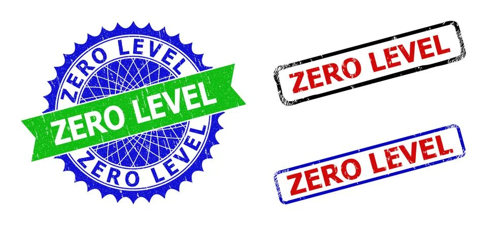 ZERO LEVEL Rosette and Rectangle Bicolor Stamps with Corroded Textures Stock-Illustration