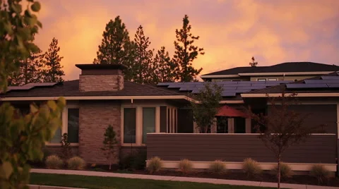 ZERO NET ENERGY HOME AND BREATHTAKING SUNSET Stock Footage 52552071