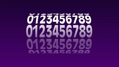 Zero to nine numbers in a row ,3D digits with nice cylindrical shape Stock Illustration