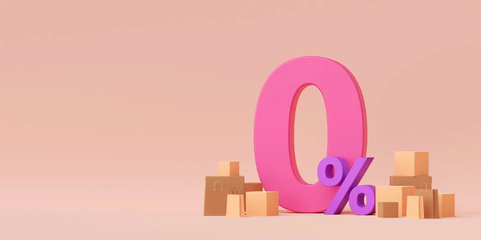 Zero percent, 0% interest special offer installment payment, 3d illustration Stock Illustration