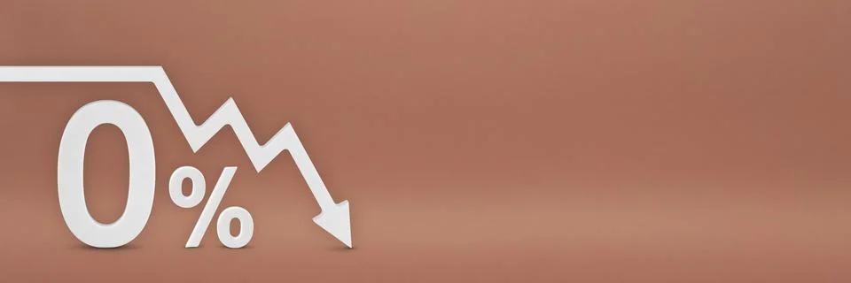 Zero percent, the arrow on the graph is pointing down. Stock market crash, bear 스톡 일러스트