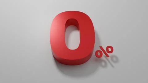 Zero percent text 3D render top view Stock Illustration