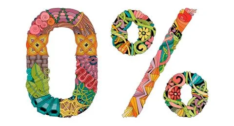 Zero percent. Vector decorative zentangle object Stock Illustration