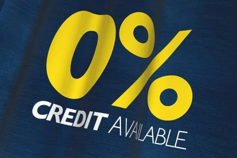 Zero procent credit available waving linen flag. 3d illustration. Illustrazione stock