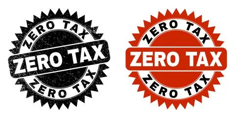 ZERO TAX Black Rosette Stamp Seal with Unclean Surface Illustrazione stock