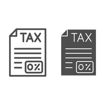 Zero Tax document line and solid icon, Black bookkeeping concept, Submission of Stock Illustration