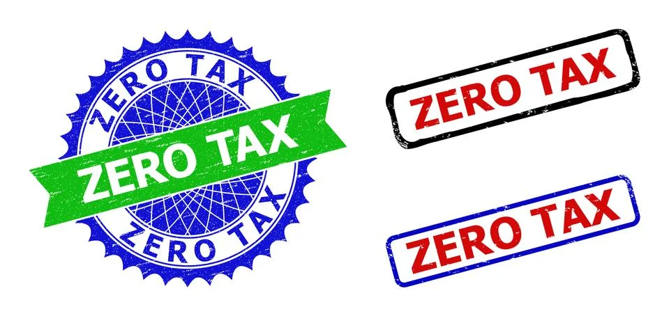 ZERO TAX Rosette and Rectangle Bicolor Seals with Rubber Surfaces Stock Illustration
