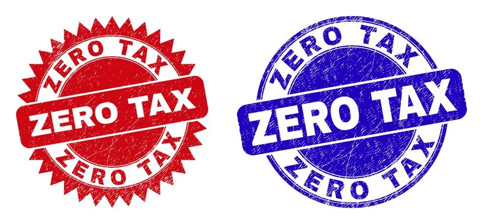 ZERO TAX Rounded and Rosette Watermarks with Rubber Style Stock Illustration
