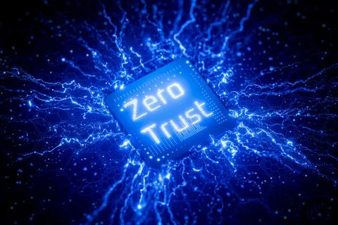 Zero trust on an abstract microchip. Network security concept. Corporate network Stock Illustration