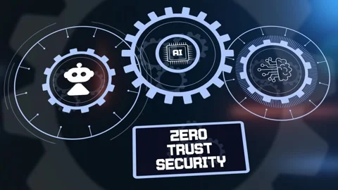 Zero Trust Cybersecurity with AI, Robotics and Gear Interface Stock Footage 325791126