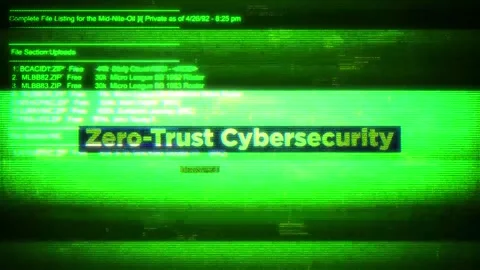 Zero-Trust Cybersecurity on digital screen message on computer screens Stock Footage 317056439