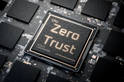 Zero trust on a microchip. Zero trust network security concept. Zero trust in Stock Illustration