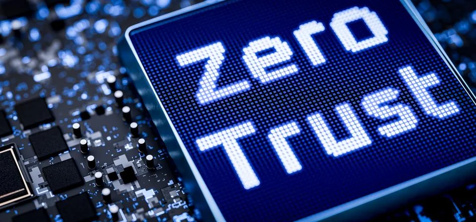 Zero trust on a microchip. Zero trust network security concept. Zero trust in Stock Illustration