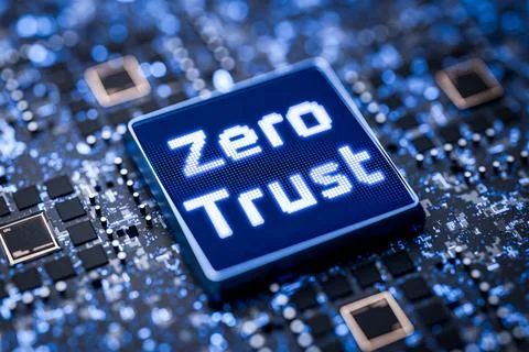 Zero trust network security concept. Zero trust on a microchip. Zero trust in Stock Illustration