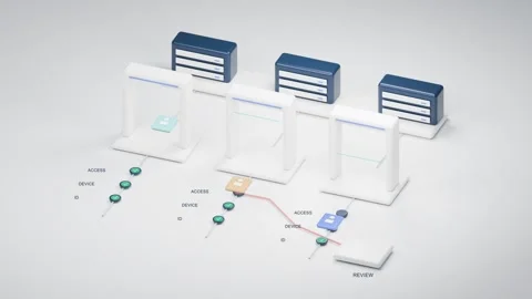 Zero trust security animation, identity and device checks at gates Stock Footage 346632702