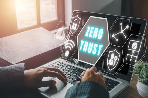 Zero trust security concept, Person using computer with zero trust icon on .. Stock Photos