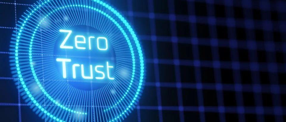 Zero trust security model. Secure network. Hologram with the inscription zero Stock Illustration