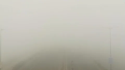 Zero visibility Fog on National Highway Road in Delhi_India_Dec_30_2019 Stock Footage
