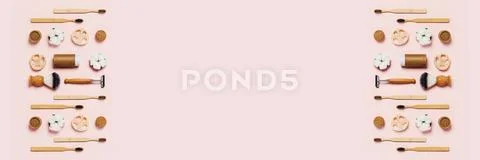 Zero waste accessories on pink background. Stock Photos