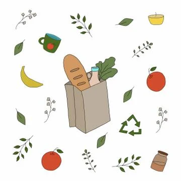 Zero waste and eco friendly concept. Hand drawn vector illustration. Stock Illustration