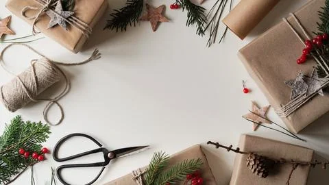 Zero waste and eco friendly christmas concept. Stock Photos