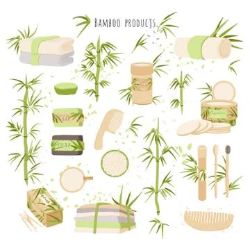 Zero Waste and Ecological vector illustration of Bamboo products and packaging Stock Illustration